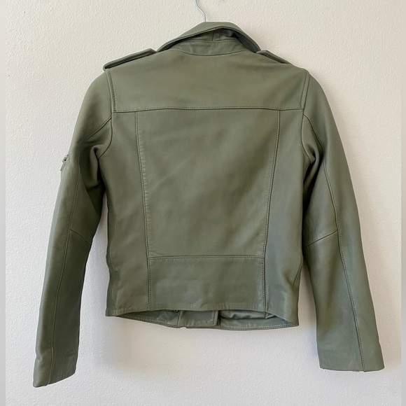 AllSaints Darnley Leather Biker Jacket Sage Green - Picture 6 of 10